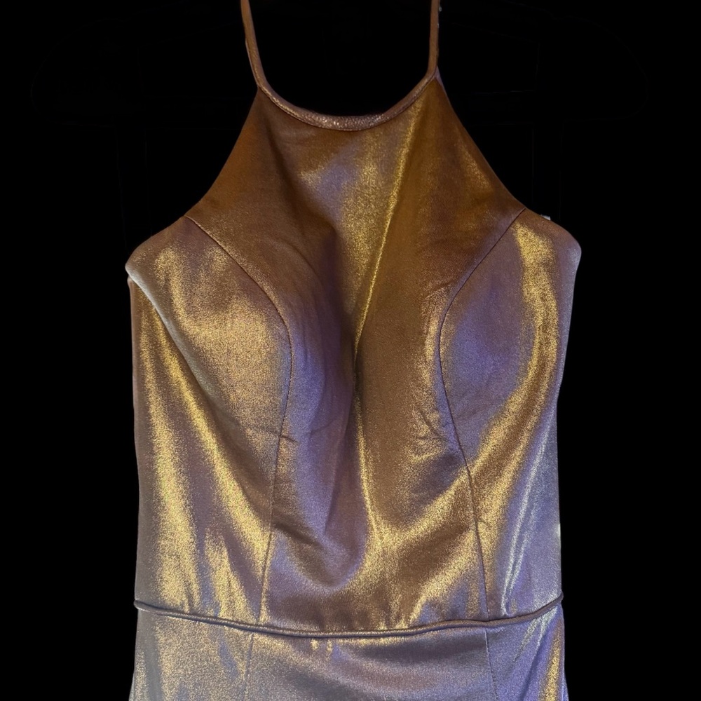 Sherri Hill Metallic Stretch Scuba Halter Dress NWT Size 2 - Picture 4 of 9